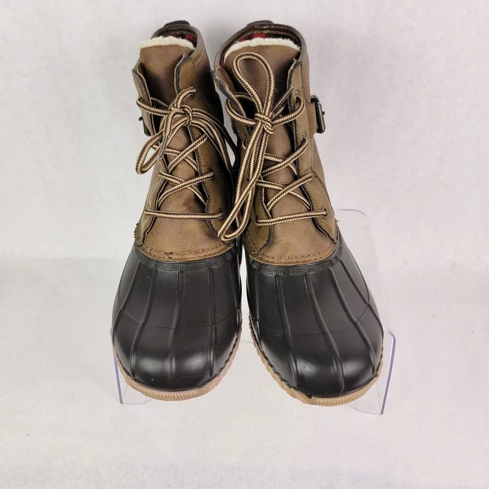 Madden Girl Rain Duck Boots Flannel‎ Lined Waterproof Womens 8 Brown Casual Cute